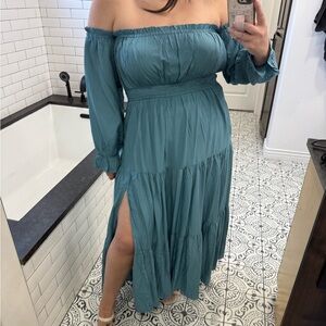 Teal Off-Shoulder Maxi Dress